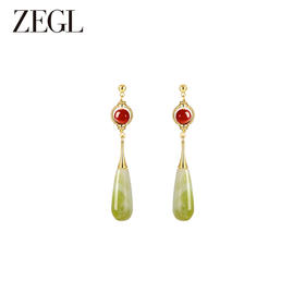ZEGL新中式红玛瑙耳环女2024新款爆款天然石复古耳钉925银针耳饰