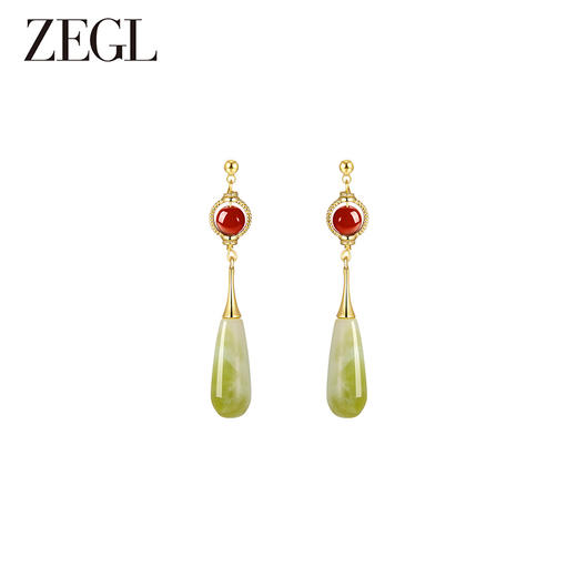 ZEGL新中式红玛瑙耳环女2024新款爆款天然石复古耳钉925银针耳饰 商品图0