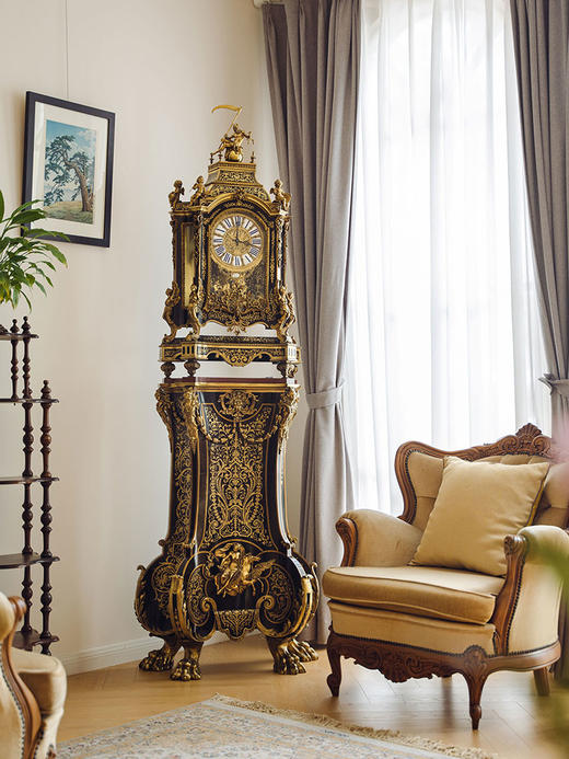 独角鹿西洋古董19世纪末法国出品路易十四风格布勒镶嵌座钟 商品图0