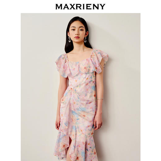 【浪漫当夏】MAXRIENY日落橙花连衣裙浪漫郁金香吊带连衣裙碎花裙(货号:MS88DR277) 商品图2