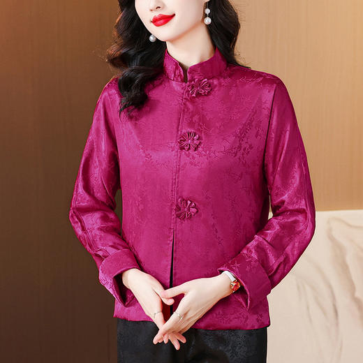 AHM-2806新中式玫红色外套改良旗袍唐装中国风复古盘扣上衣 商品图0