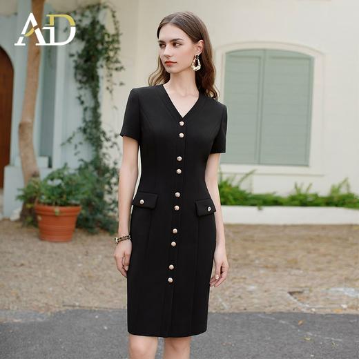 AD法式轻熟风连衣裙女高端单排扣职业西装裙中长款V领赫本小黑裙 商品图2