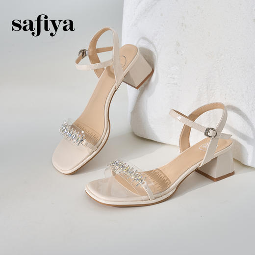 Safiya/索菲娅2024夏仙女风水钻粗跟一字带凉鞋 SF42115402 商品图4