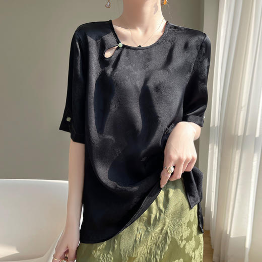 纤束马中式提花仿真丝半袖 RW-F38_ZSY 商品图4