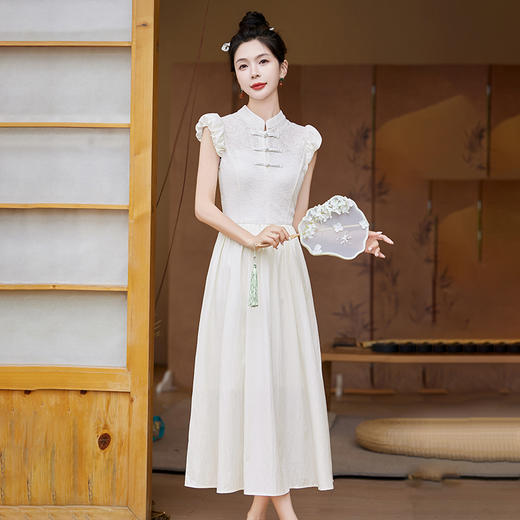 气质新中式，提花盘扣立领高腰大摆连衣裙HR-XQYI9905 商品图5