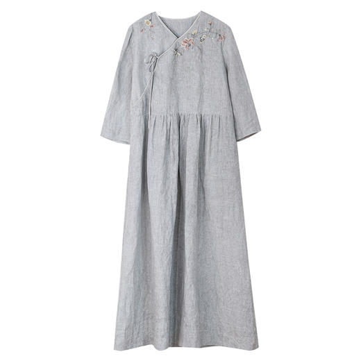 牧衣游原创 刺绣炒色汉麻连衣裙女新款文艺复古气质长裙 花知晓 商品图4