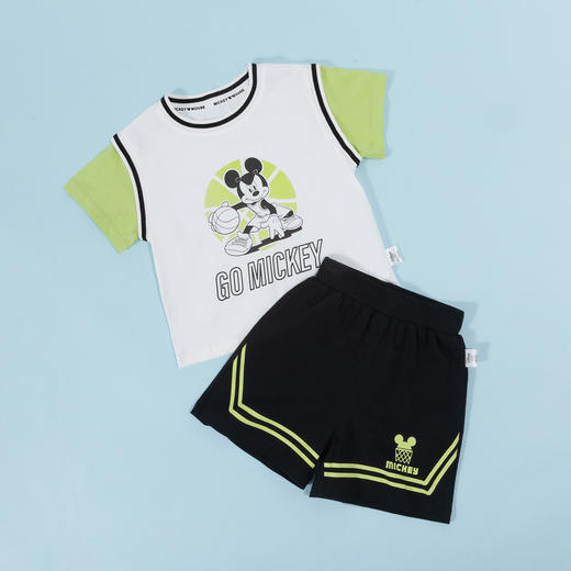 迪士尼【经典米奇】24夏款男童运动休闲套装纯棉透气短袖短款两件套ZD2DT014 商品图2