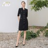 AD高端精致连衣裙女法式赫本风小黑裙单排扣醋酸领西装裙中长款夏 商品缩略图0