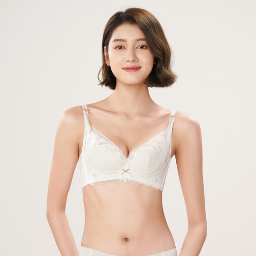 都市丽人自然舒适内衣女蕾丝文胸B杯适穿3/4杯薄款软钢圈三排扣LB42C4 商品图1