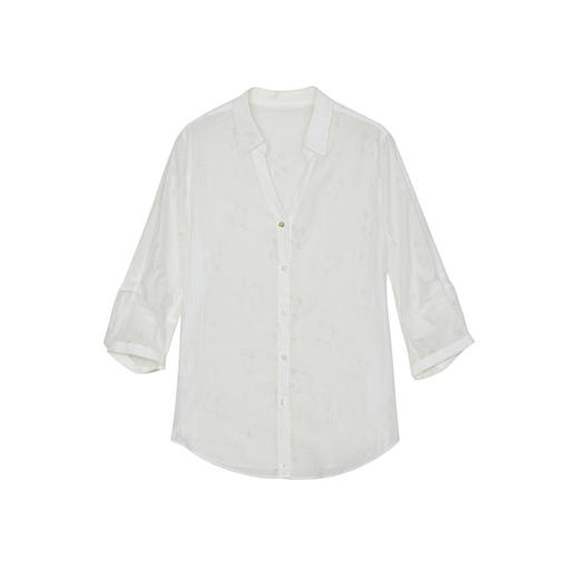 谜底V领白衬衫七分袖女2024夏季新品通勤风蝴蝶烧花衬衣242MC0579 商品图4