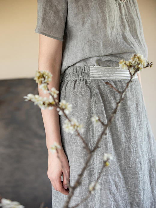 牧衣游原创 炒色棉麻半裙女夏新款轻薄复古气质半身裙百搭 闲点茶 商品图3