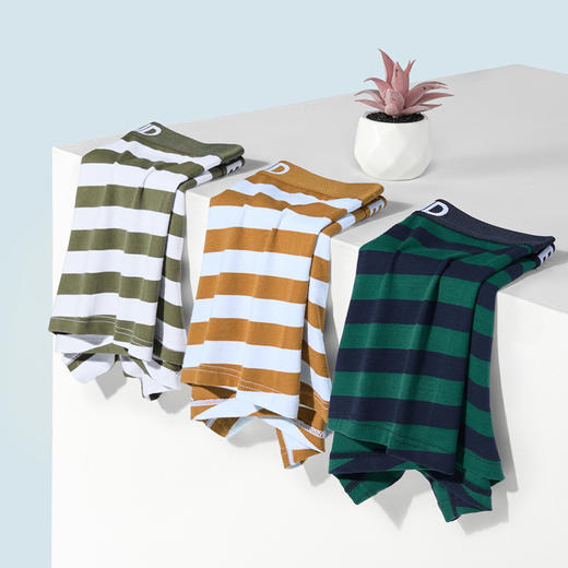 【礼盒3条装】柒牌男士内裤男生桑蚕丝彩条纹抗菌平角裤衩男式四角棉质短裤男款	126F70170 商品图4