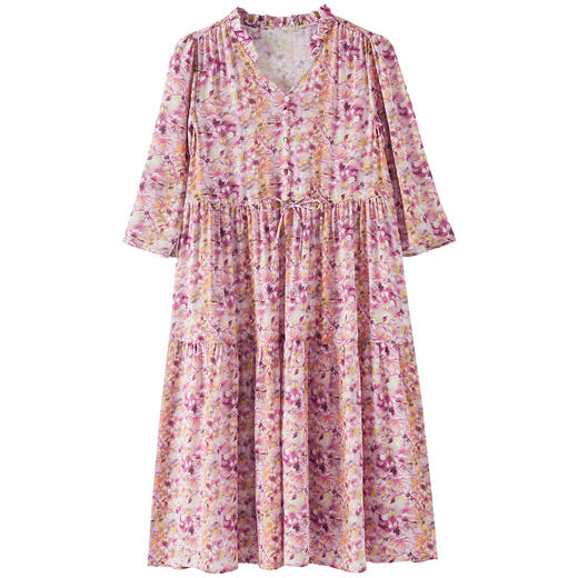 69441春季女中长款春夏新款桑蚕丝真丝连衣裙系带收腰碎花裙 商品图4