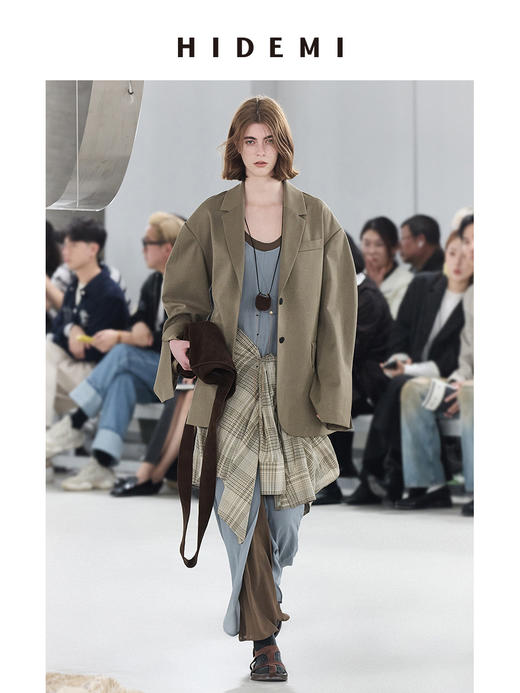 HIDEMI极简立裁设计感弧形肩袖腰带式宽松西装 商品图1