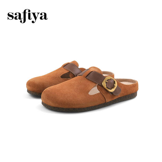 Safiya/索菲娅2024春绒面皮百搭一脚蹬懒人外穿包头勃肯拖鞋 SF41110444 商品图4