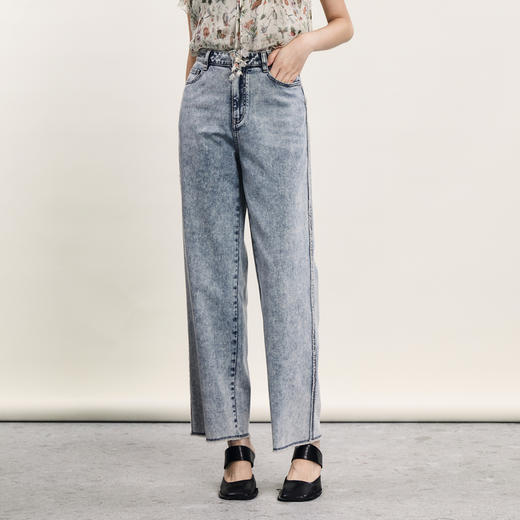 谜底牛仔直筒裤女2024年夏季新品复古高腰百搭浅色长裤242MK0689 商品图0
