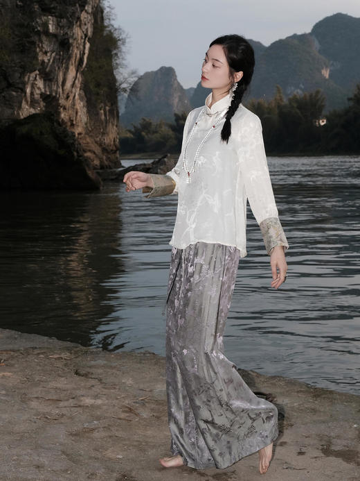 盛唐婧 |桑蚕丝一鹿有你宽松直筒裤-灰紫 商品图2