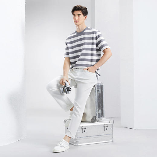 柒牌条纹短袖T恤男2024夏季新款时尚百搭中青年宽松圆领休闲上衣	126T73450 商品图3