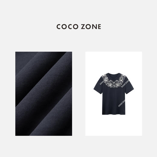 COCO ZONE2024刺绣镂空设计短袖T恤百搭通勤圆领上衣CC2A0413 商品图2