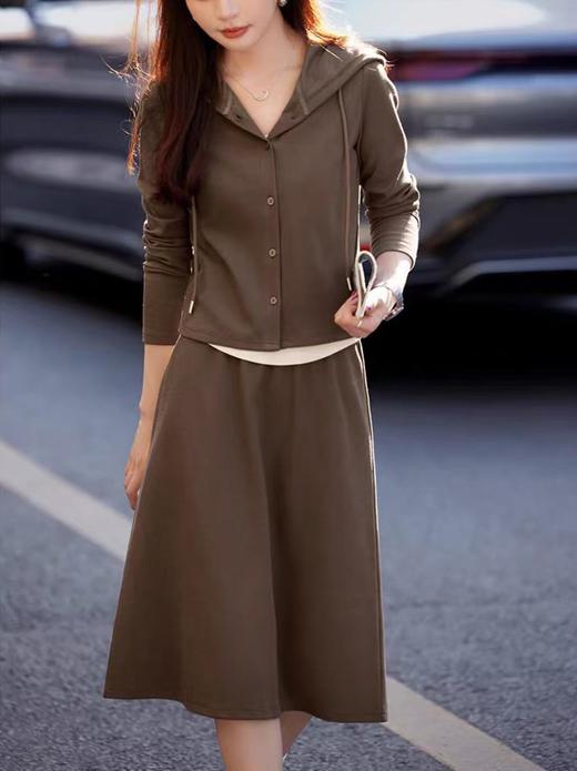 雀说时髦休闲运动针织三件套新款连帽上衣背心长裙套装女AL8074 商品图0