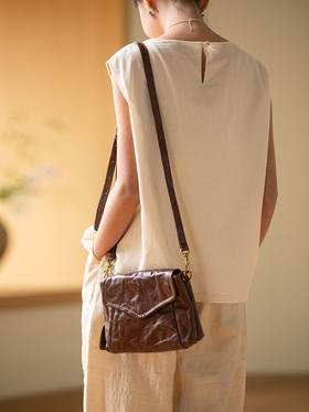 牧衣游 牛皮单肩包复古文艺 丹枫【不支持会员折】