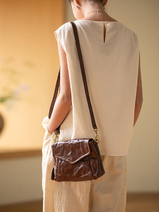 牧衣游 牛皮单肩包复古文艺 丹枫【不支持会员折】 商品图0