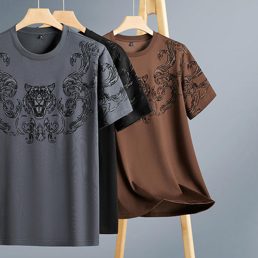 【丝光棉】【新款DPF】大依优型大码短袖T恤圆领加肥加大男装大号大码上衣男士休闲半袖夏季 商品图1