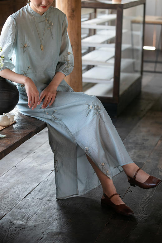 牧衣游原创 机绣丝棉半裙女夏新款轻盈柔软百搭半身裙显瘦 久客 商品图5