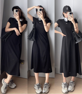 💥【巴黎足迹小黑裙】✔️1.升级版优质罗马面料💥➕高腰线➕超垂裙摆✔️ 2.极简风，💪不挑体型，显高显瘦 ✔️3.罗马面料高支高密高纤维，💦垂顺飘逸，抗皱固色，绝对抗打