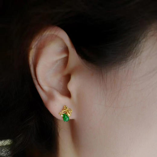 龢盒原创 福禄双全·阳绿翡翠葫芦耳钉 商品图3