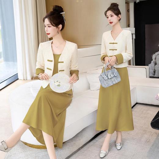 【预订·最迟6天发货】吊带连衣裙2024春夏新款高端精致气质新中式国风蕾丝西装长裙套装 商品图1