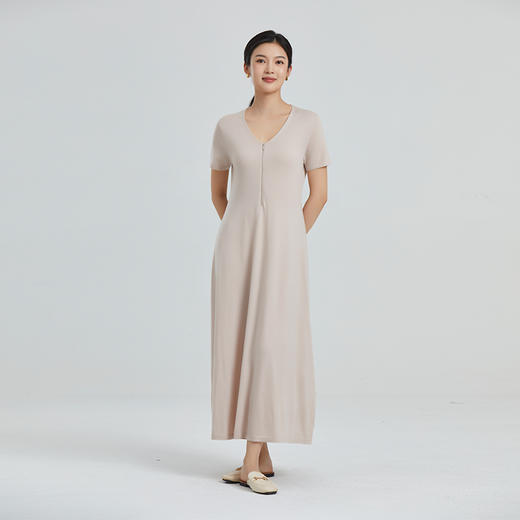 东黎 • 山羊绒女士春夏精纺V领拉链中长款连衣裙 4202 商品图1