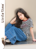 littletime女童t恤潮字母印花2024夏季洋气韩版条纹纯棉宽松短袖 商品缩略图0