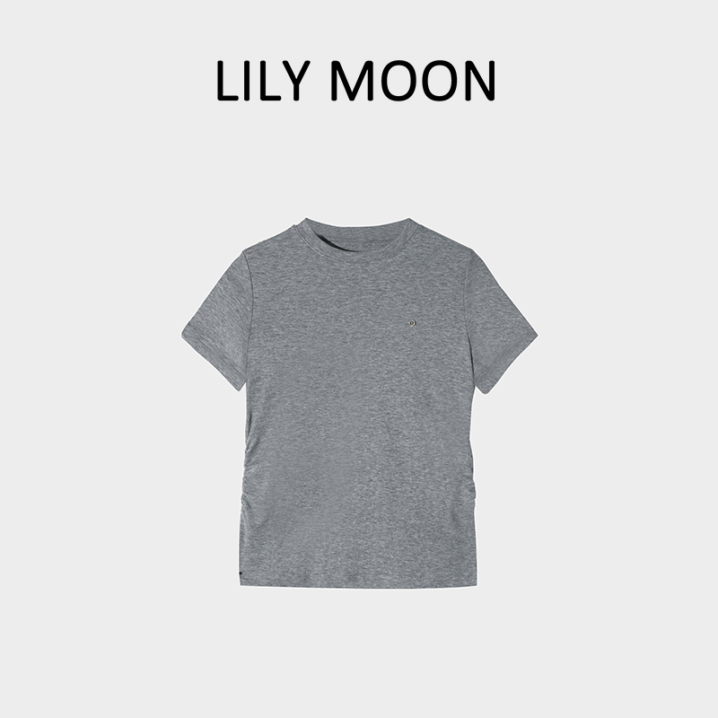 【现货】Lilymoon24夏新款短款装饰线小圆领T恤舒适时尚休闲百搭打底