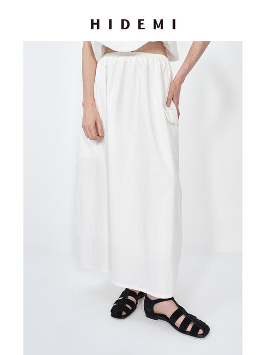 HIDEMI 微褶皱水洗棉简约设计大口袋休闲伞状上衣半身裙套装 商品图5