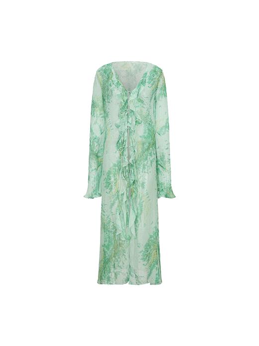 【绿野仙踪】品牌定染印花桑蚕丝荷叶边飘逸长衫 商品图4