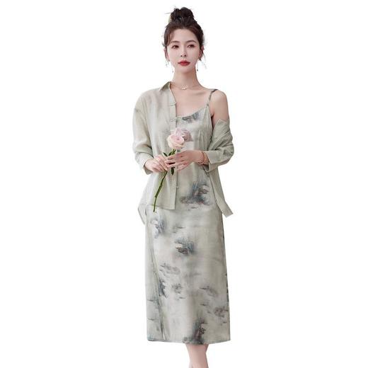 【预订·最迟6天发货】吊带连衣裙2024春夏新款高端精致新中式设计感长袖衬衫水墨套装裙 商品图4