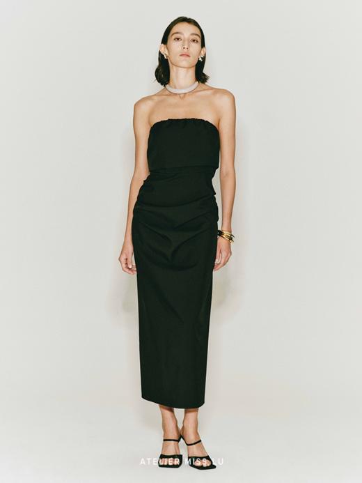 【慕尼黑夜】褶皱设计抹胸收腰立裁连衣裙 商品图2