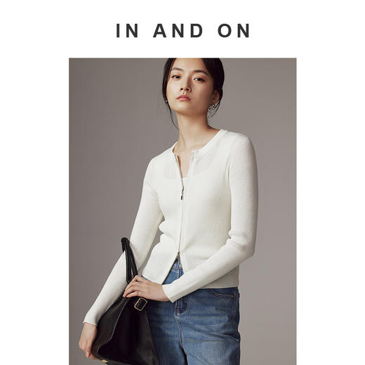 IN AND ON 纸片人 修身显瘦 双开拉链针织衫 53206 商品图2
