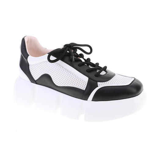 sheme牛皮拼接透气网布黑白经典配色年轻时尚女士休闲运动鞋可定制 商品图4