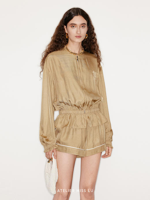 【落日淘沙】复古设计感拉链醋酸上衣 商品图3