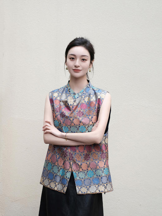 盛唐牡丹 |六合花开宋锦双面穿马甲 商品图0