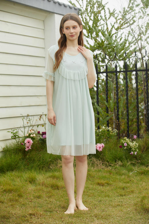 【满2件/99元】【秀黛】女仙女纱纱短袖裙女士夏季短袖睡裙家居服L2551090T【门店同款】 商品图4