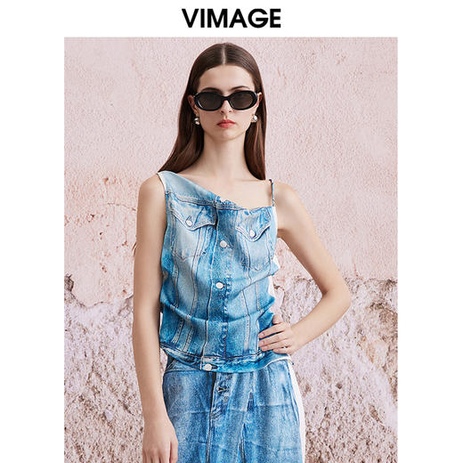 VIMAGE纬漫纪夏季新款设计感显瘦无袖背心上衣V2113717 商品图2