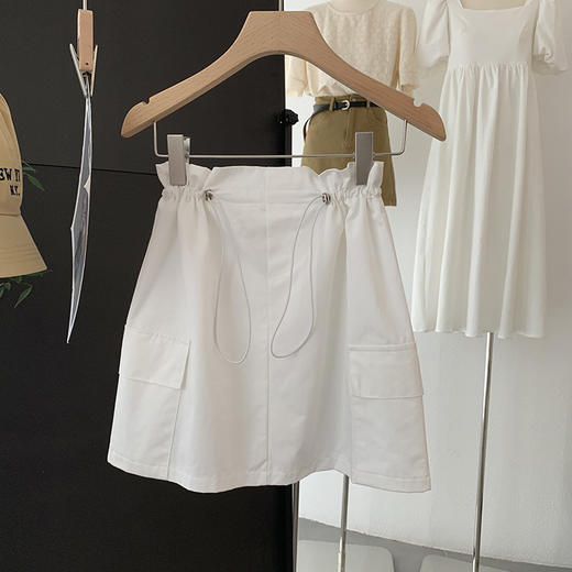 【2025夏季 双侧口袋设计半身裙】休闲百搭工装风 抽绳高腰A字裙女纯色  商品图2