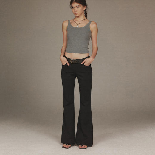 NUTH黑色微喇长裤修身显瘦脚口开叉设计感弹力喇叭裤 商品图6