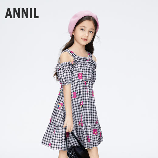 女童纯棉格子裙短袖连衣裙新款安奈儿童装实体店同款AG423775 商品图1