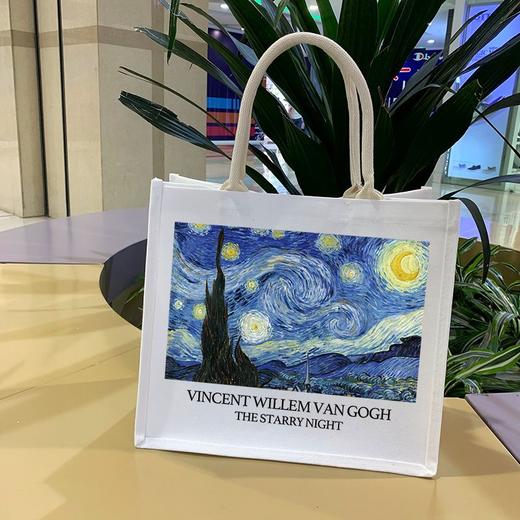 防水麻布袋女学生上课文艺帆布包包大容量梵高油画拉链手提袋定制 商品图6
