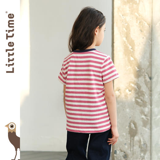 littletime女童t恤潮字母印花2024夏季洋气韩版条纹纯棉宽松短袖 商品图4