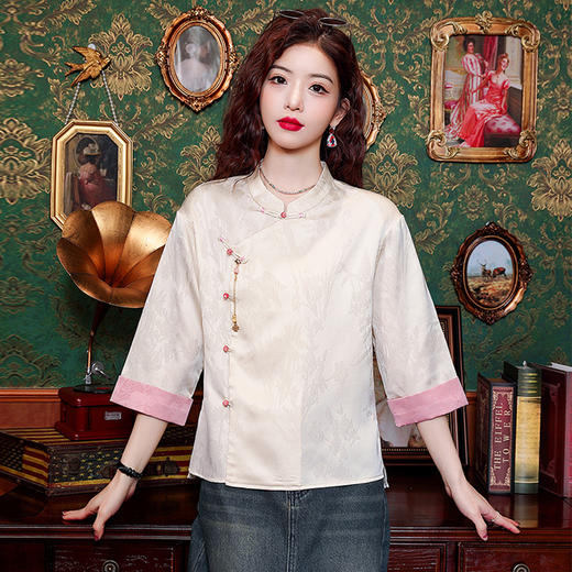 新中式复古气质，七分袖国风刺绣提花衬衣CC-DZX-1826 商品图2